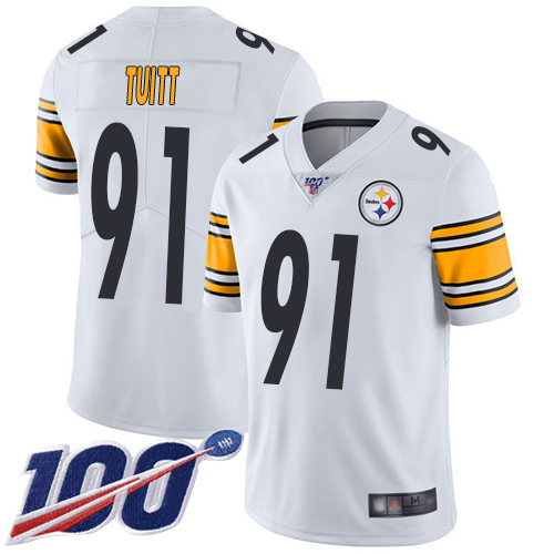 Men Pittsburgh Steelers Football #91 Limited White Stephon Tuitt Road 100th Season Vapor Untouchable Nike NFL Jersey